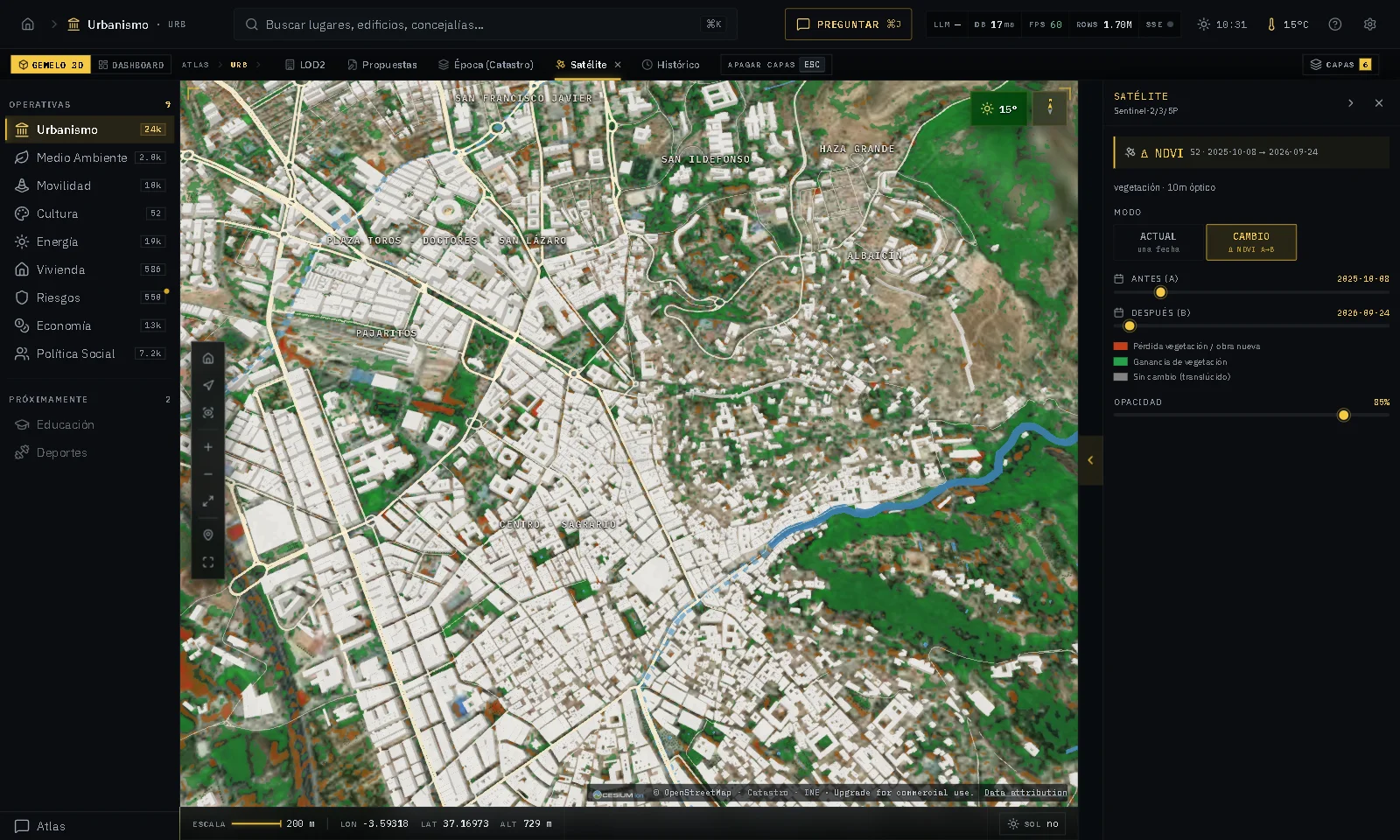Vegetation change between two dates with Sentinel-2